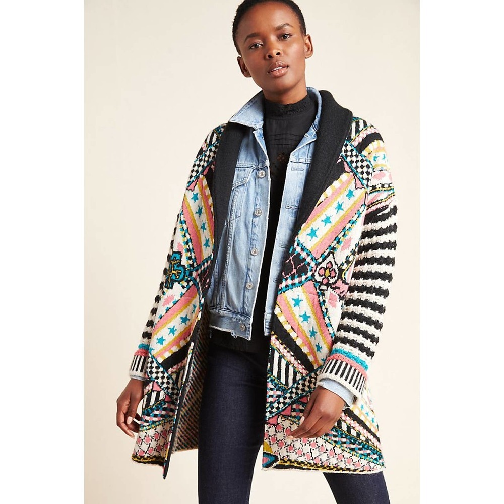 Anthropologie Aldo Martins Josefana Jacquard Sweater Coat Cardigan Medium NWT